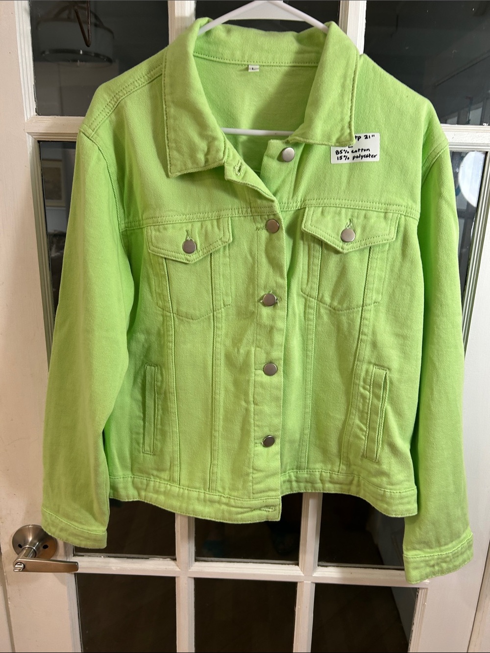 O101. Neon Green Denim Jacket - Bright Lime Casual Coat